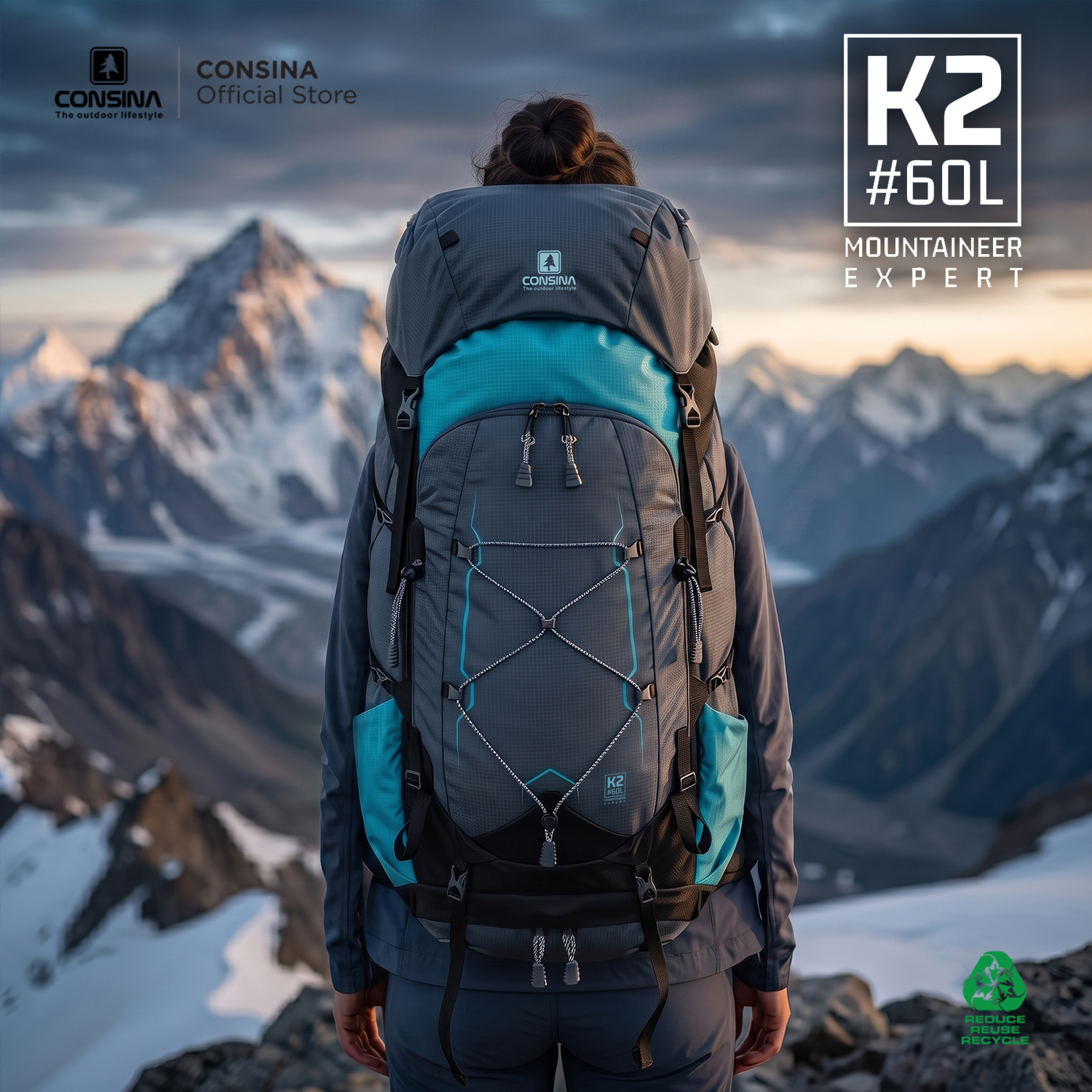 CONSINA K2 RANSEL GUNUNG TRAVEL 60+5L | OUTDOOR HIKING EXPEDITION EXPERT SERIES